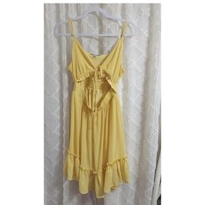 Haute Monde Yellow Cutout Tie Front Ruffle Mini Dress Womens Small
